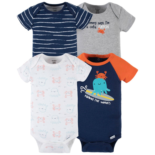 4-Pack Baby Boys Sea Friends Short Sleeve Onesies Bodysuits