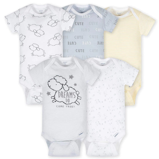 5-Pack Baby Neutral Lamb Short Sleeve Onesies Bodysuits