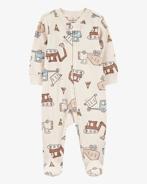 Baby Boy Construction 2-Way Zip Ribbed Sleep & Play Pajamas