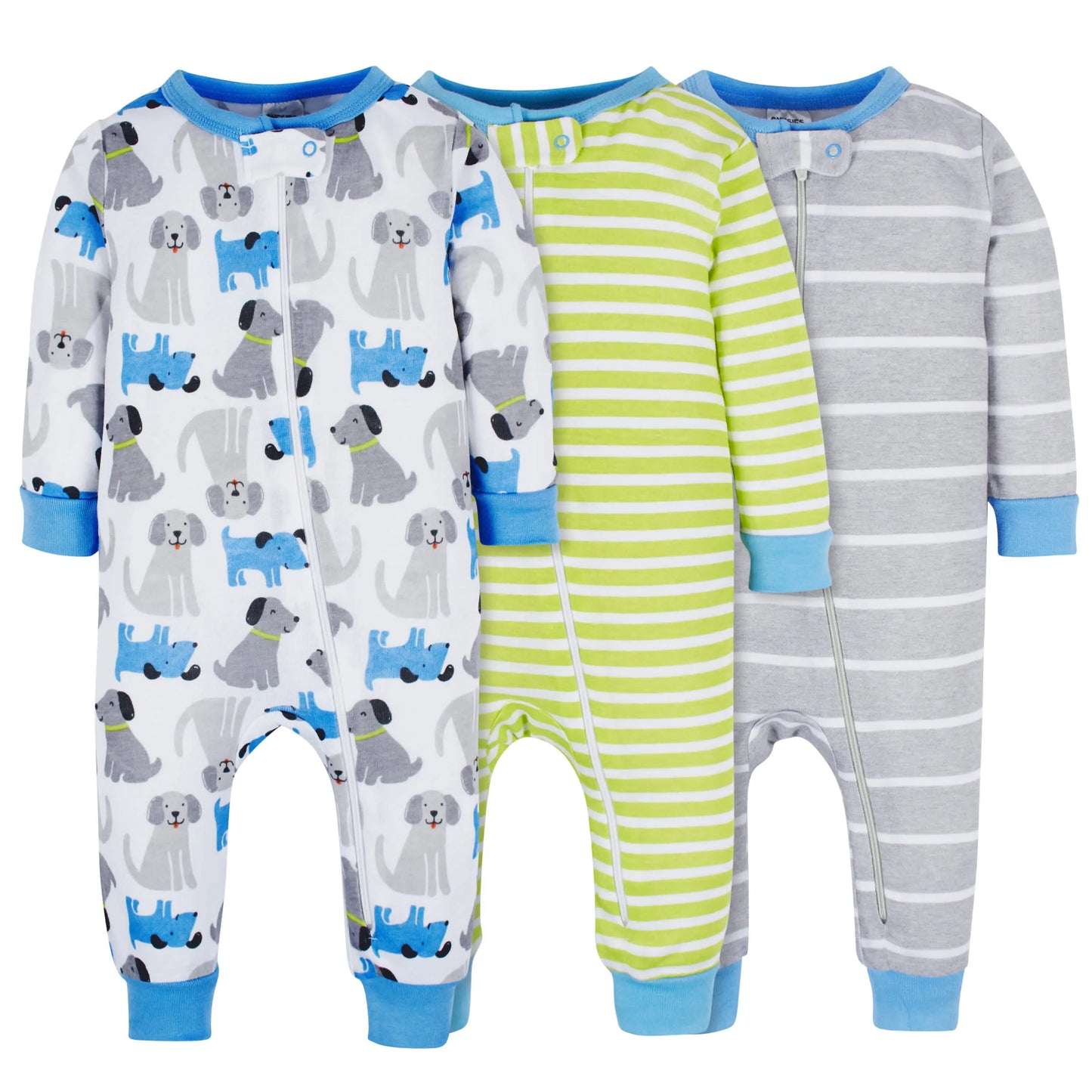 3-Pack Baby & Toddler Boys Stripes & Doggies Snug Fit Footless Pajamas