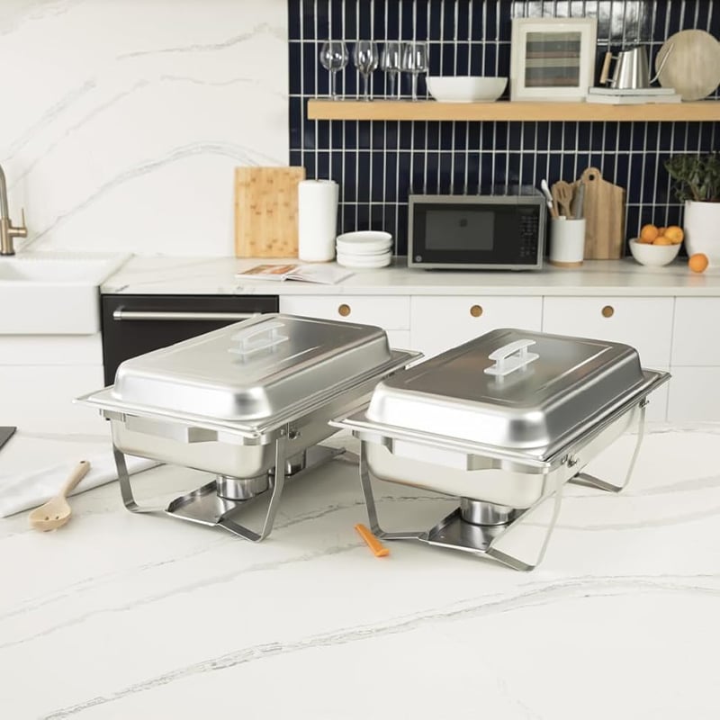 4 Pack Chafing Dish Full Set – Stainless Steel Catering Chafer with Lids, Pans & Fuel Holders